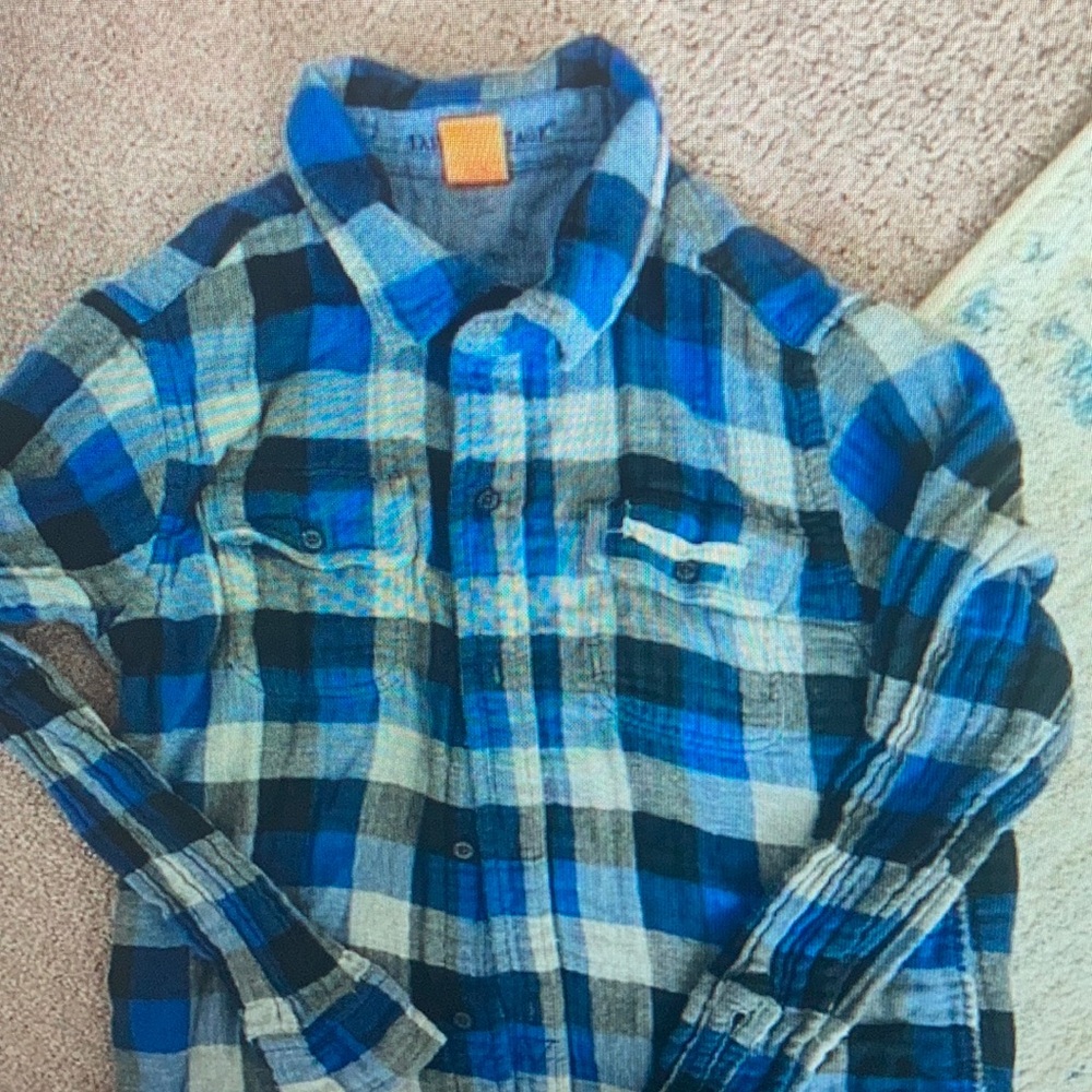 Casual Blue Black Gray Plaid Boy’s Button-up shirt